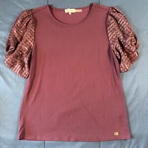Calvin Klein Plum Purple Puff Sleeve Shimmer Top Womens Small